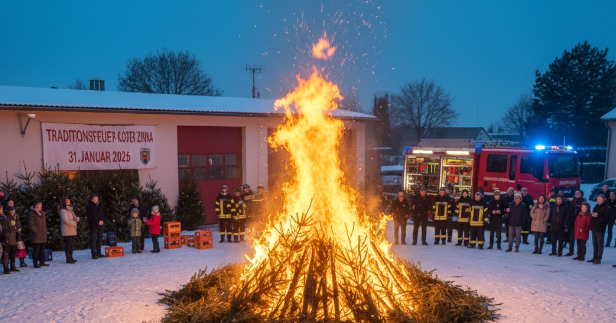 Das Traditionsfeuer an der Feuerwehrwache in Kloster Zinna