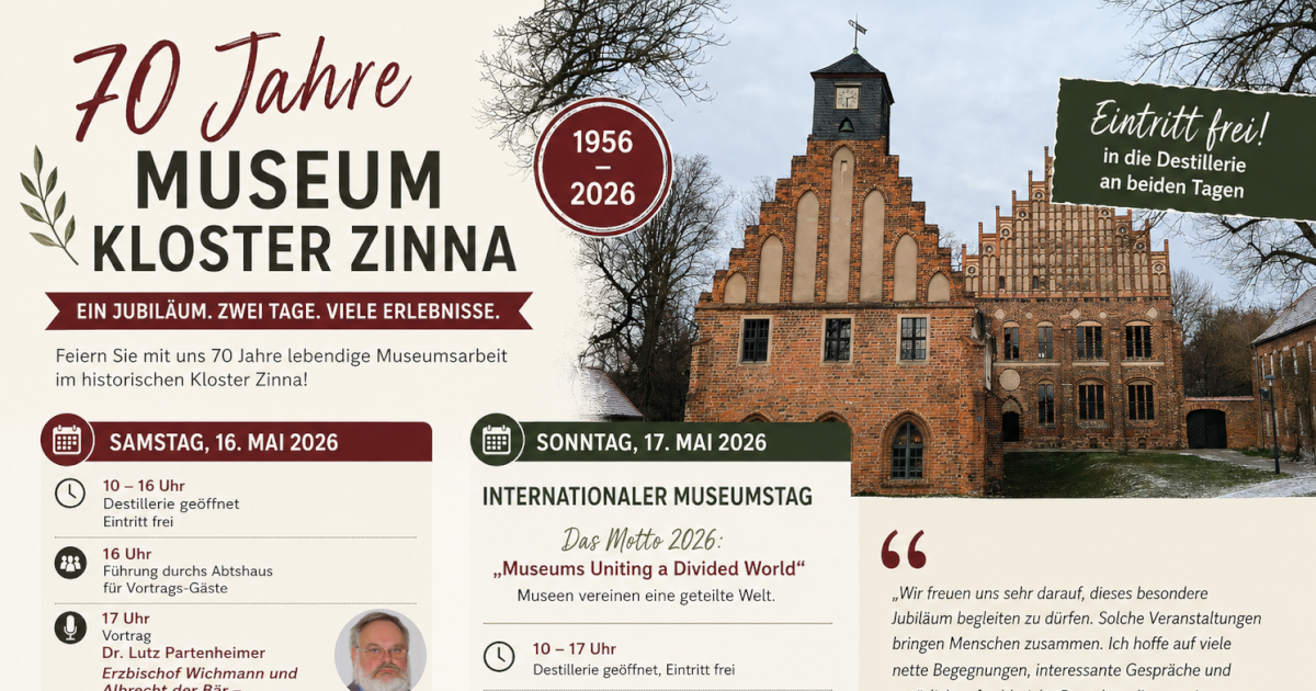 Flyer zum 70-jährigen Jubiläum des Museums in Kloster Zinna