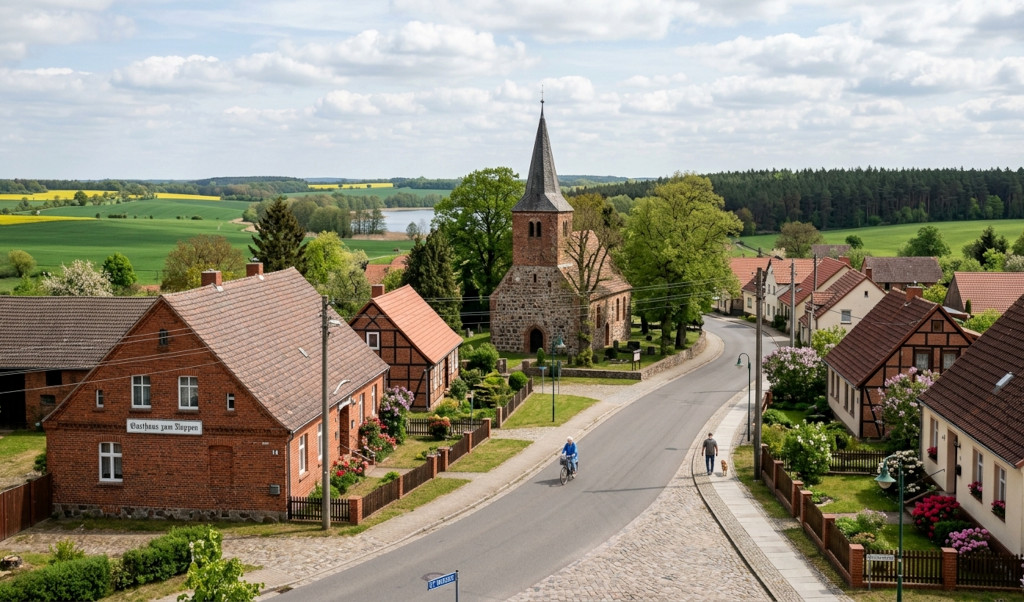 Ein Blick auf ein idyllisches Dorf im südlichen Brandenburg.
