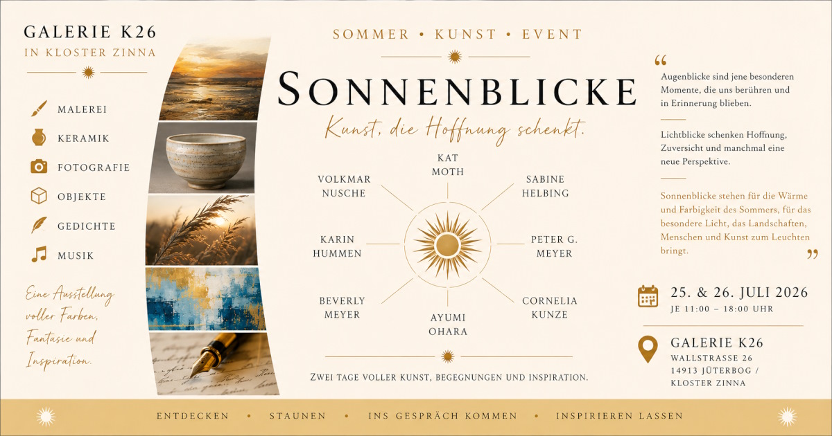 Flyer zur Ausstellung Sonnenblicke in der Galerie K26 im Jahr 2026