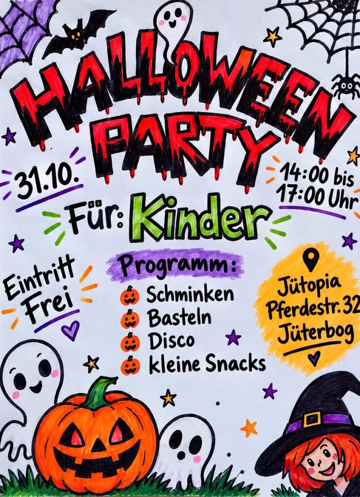 Flyer zur Halloween-Party 2026 in Jüterbog